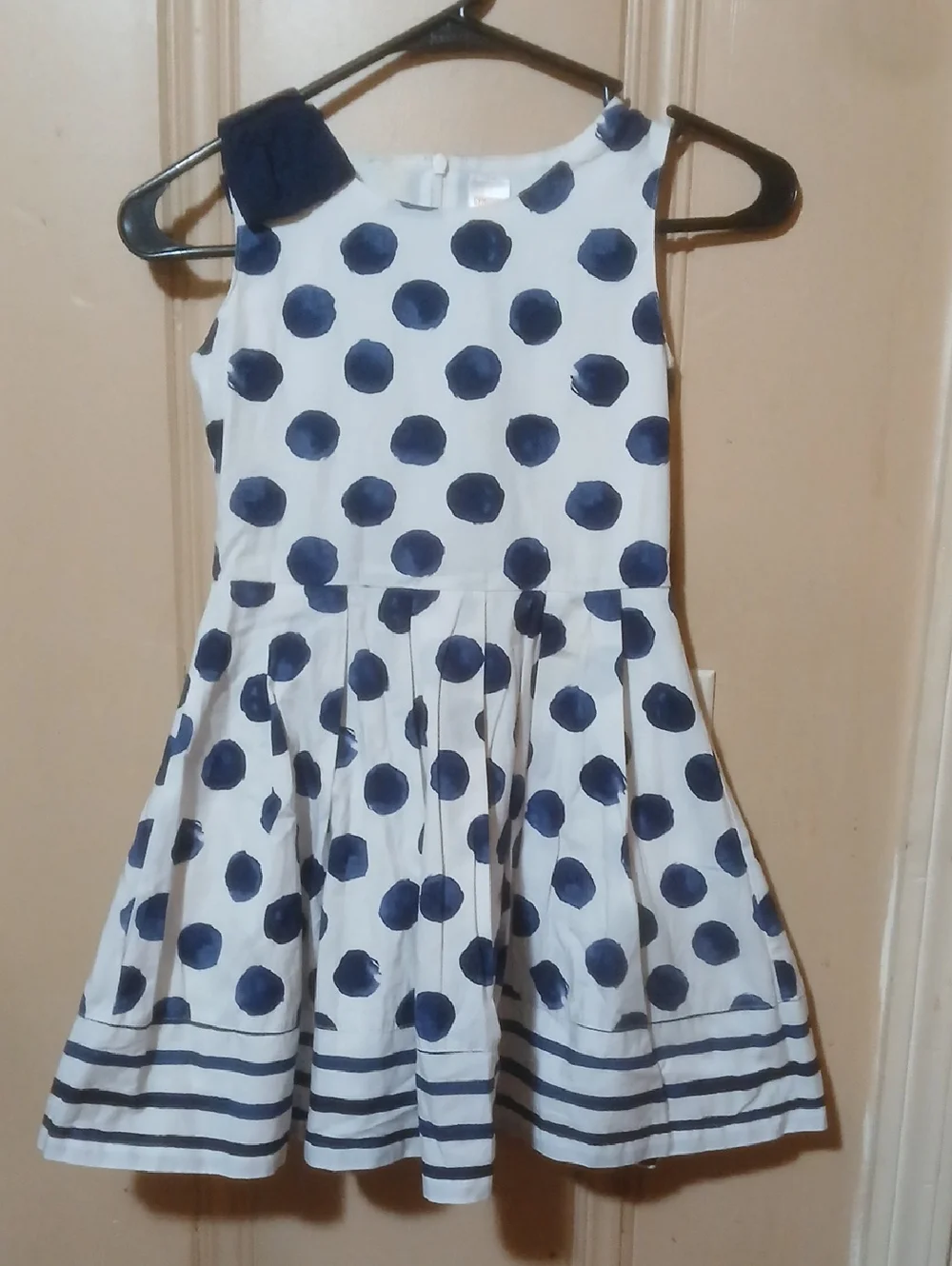 Gymboree White Dress with Navy Polka Dots and Navy Shoulder Bow